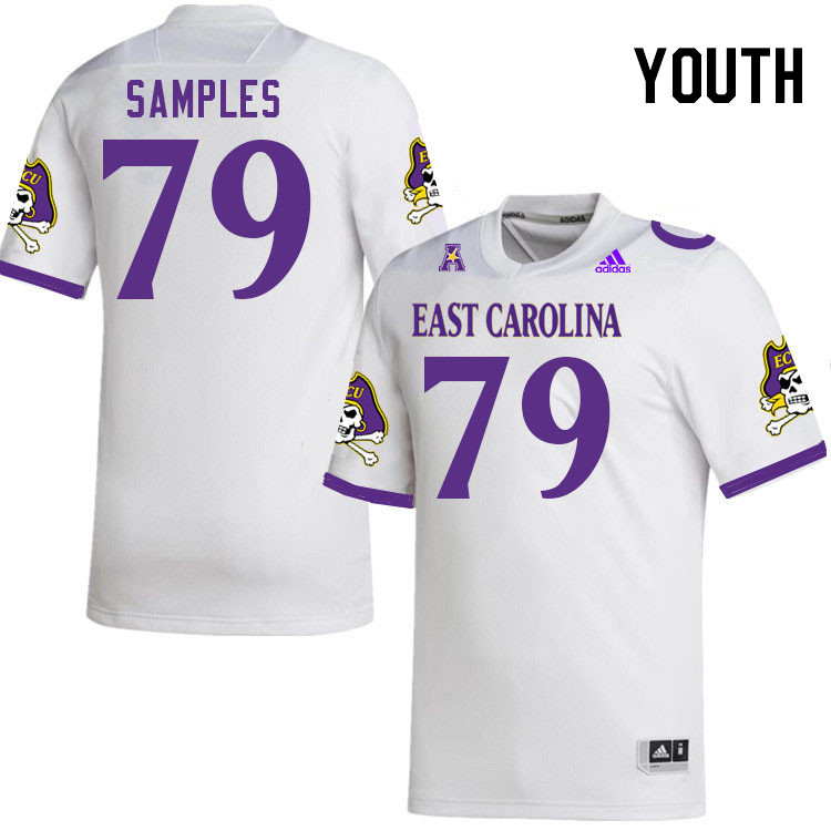 Youth #79 Elisha Samples ECU Pirates 2023 College Football Jerseys Stitched-White